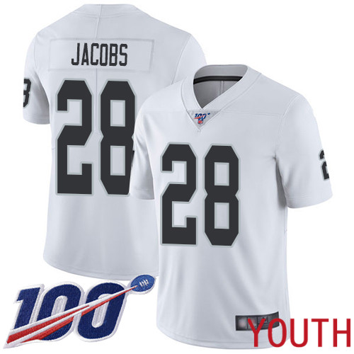 Oakland Raiders Limited White Youth Josh Jacobs Road Jersey NFL Football 28 100th Season Vapor Jersey